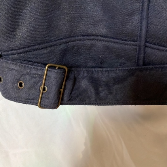 7 For All Mankind: Fog Blue Faux Suede/Shearling Moto Jacket- snap closure- M - Picture 9 of 16